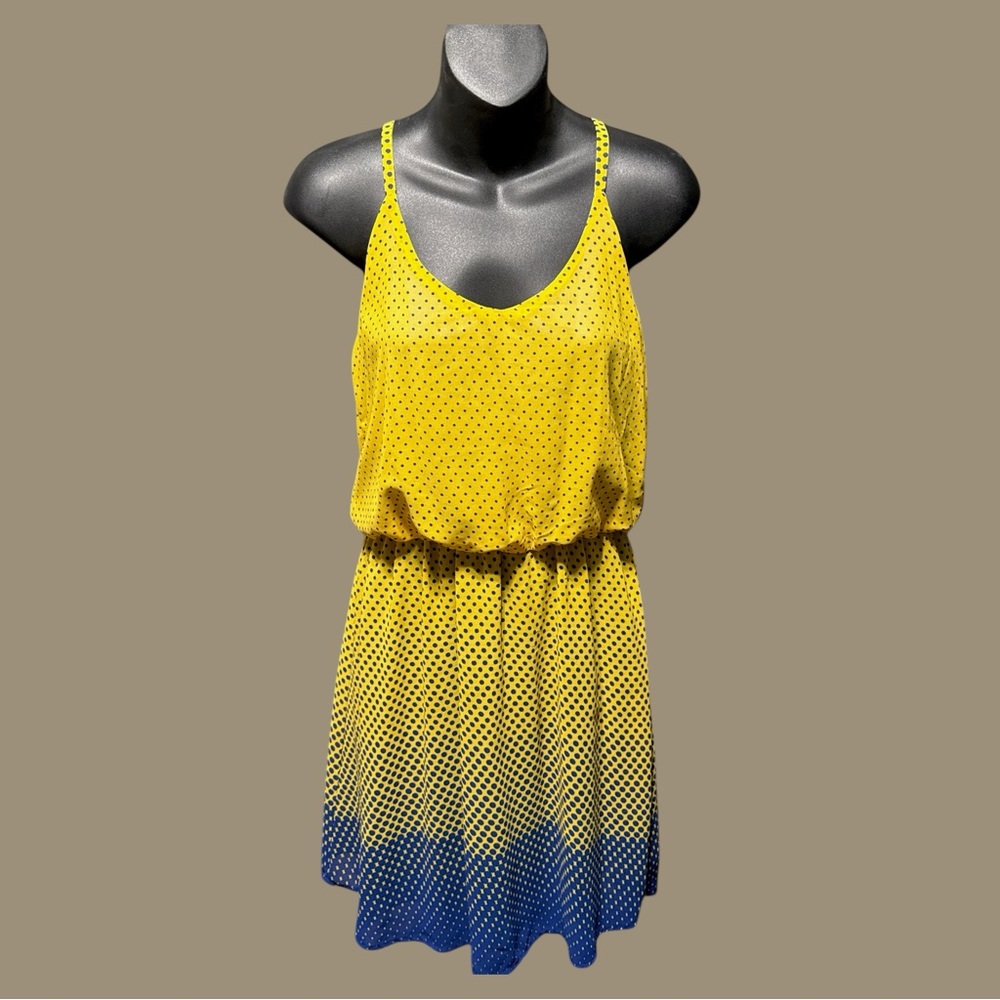 Tea n Rose Yellow and Blue High polka dot Low Dress